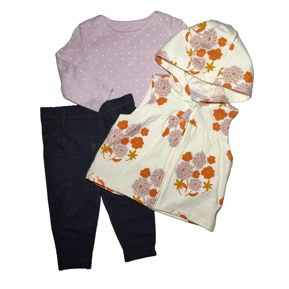Carter's Baby Girl 9 Mos Outfit Set 3pc Long Sleeve Bodysuit Pants Hooded Floral